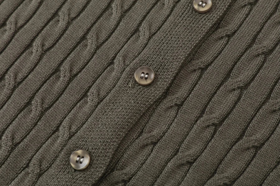 Cable-Knit Cardigan + Ribbed Mockneck Maxi Dress Set