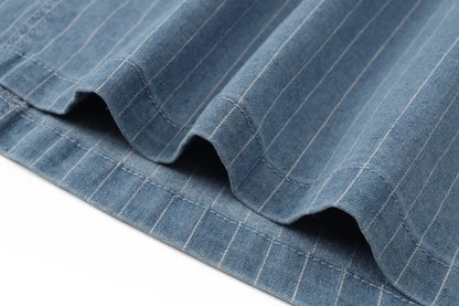 Pinstripe Denim Maxi Skirt (A-Line, Stretch Fit)