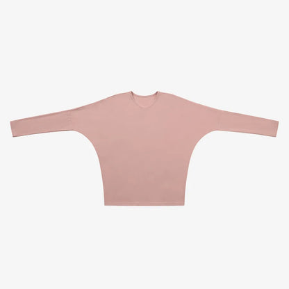 Loose Ribbed V-Neck Top with Batwing Sleeves (High-Stretch Cotton Blend)