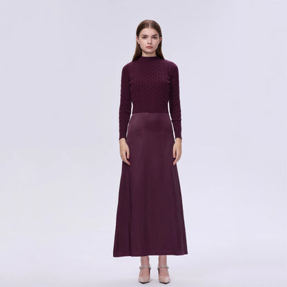 Cableknit Sweater & Satin Maxi Dress Set – Soft Modest Fit