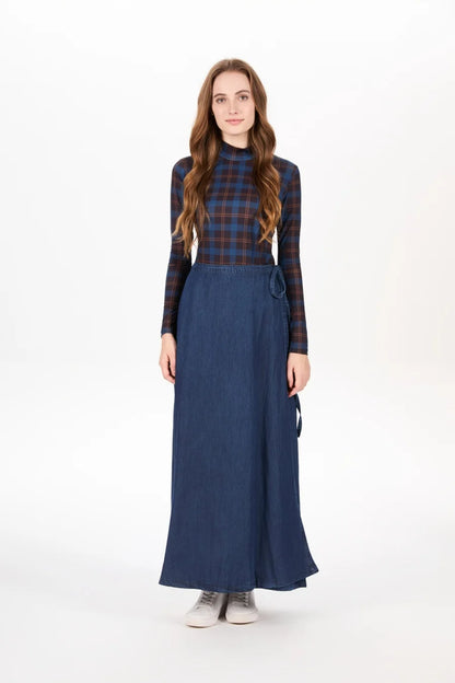 Denim Wrap Skirt (Adjustable Waist, Ankle-Length)