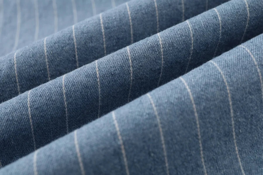 Pinstripe Denim Maxi Skirt (A-Line, Stretch Fit)