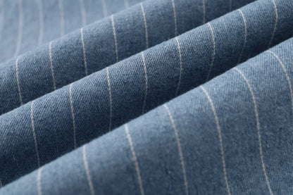 Pinstripe Denim Maxi Skirt (A-Line, Stretch Fit)