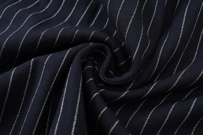 Pinstripe 4-Piece Autumn Set — Slip Dress, Knit Mockneck, Cable Knit, and Pleated Skirt