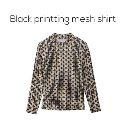 Printed Satin Maxi Dress Set – Mesh Inner Top + Knitted Vest (3-Piece Set)