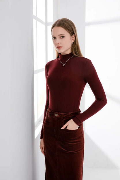 Corduroy Maxi Skirt + High-Stretch Ribbed Top Set (Autumn Edition)