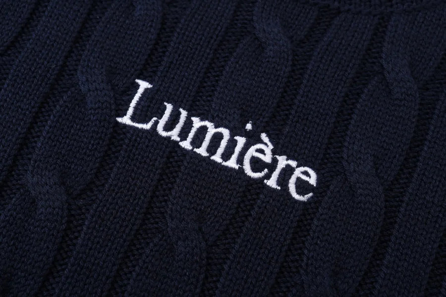 Pinstripe 4-Piece Autumn Set — Slip Dress, Knit Mockneck, Cable Knit, and Pleated Skirt