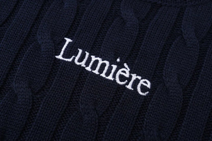 Pinstripe 4-Piece Autumn Set — Slip Dress, Knit Mockneck, Cable Knit, and Pleated Skirt