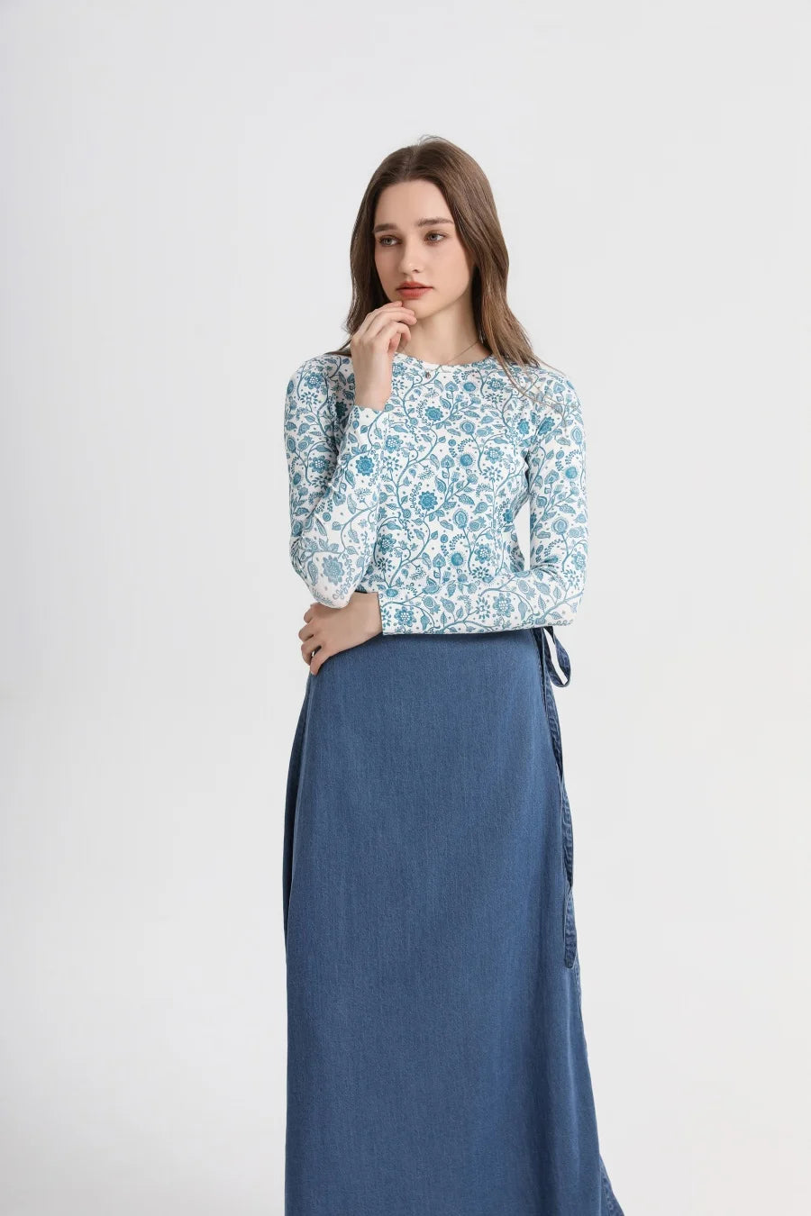 High-Stretch Printed Ribbed Top (Cotton Blend)