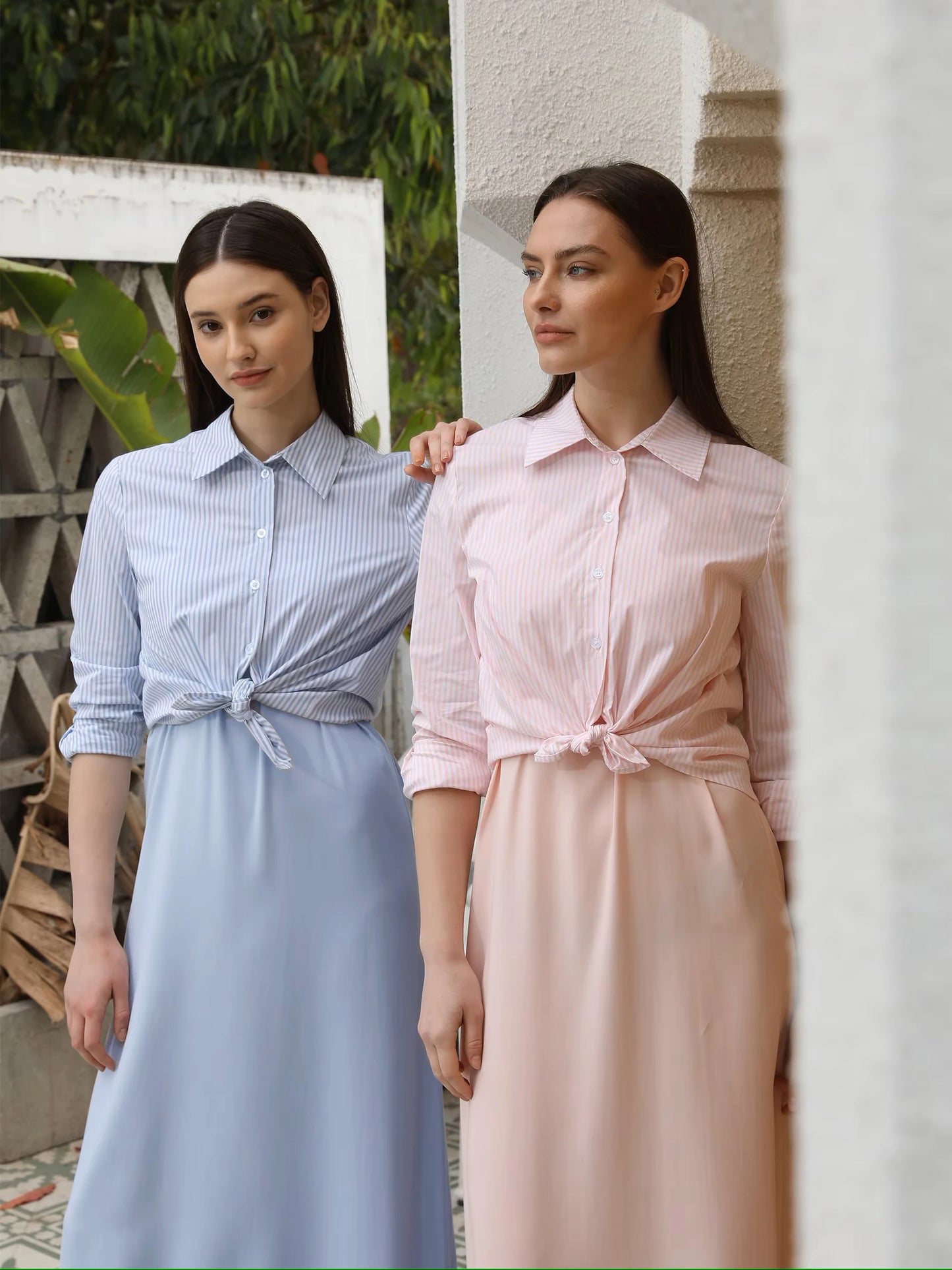 Stripe Blouse & Tencel Slip Dress Set – Modest Two-Piece Spring Fit