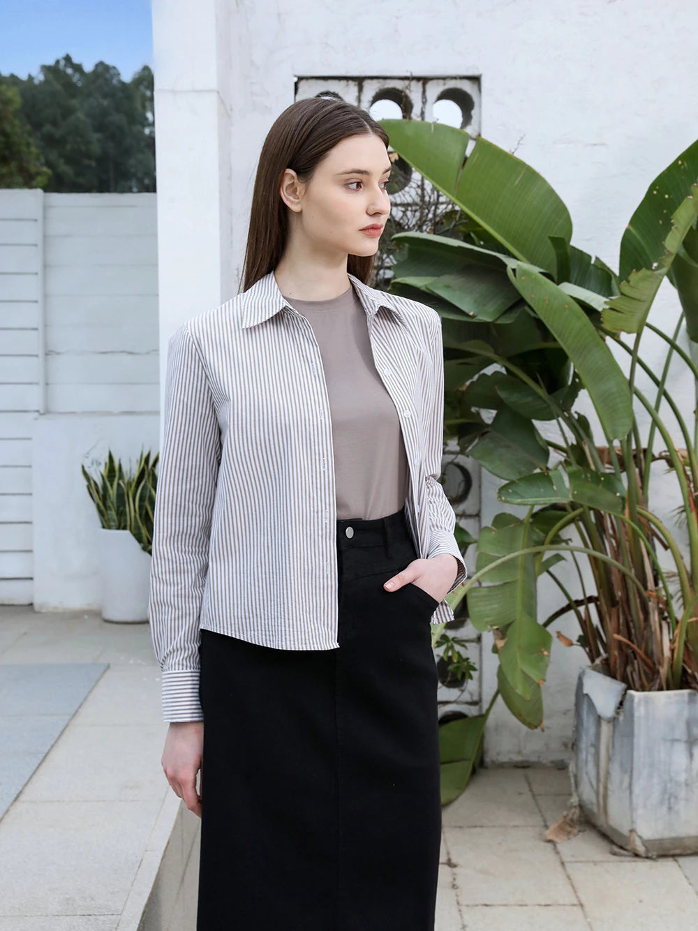 Printed Cotton Blouse & Denim Maxi Skirt Set – Sleeveless Modest Fit