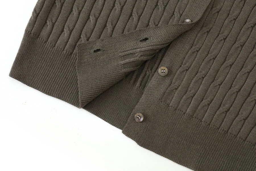 Cable-Knit Cardigan + Ribbed Mockneck Maxi Dress Set