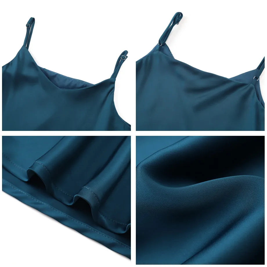 2-Piece Ribbed Wrap Top + Satin Slip Maxi Dress Set (Autumn Edition)