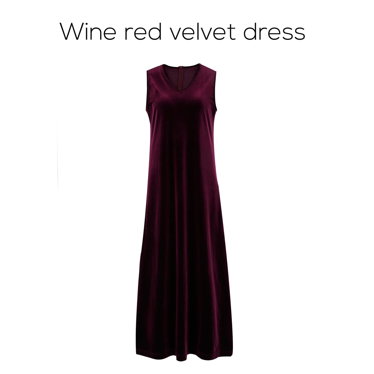 Elegant Velvet V-Neck Maxi Dress – Long Sleeve Modest Fit