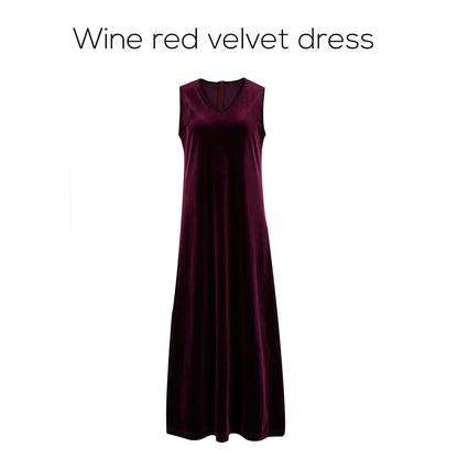 Elegant Velvet V-Neck Maxi Dress – Long Sleeve Modest Fit