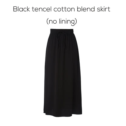 Cotton Blend Turn-Down Collar Top & A-Line Maxi Skirt Set – Modest Casual Fit