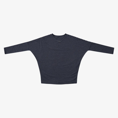 Striped Ribbed V-Neck Top with Batwing Sleeves