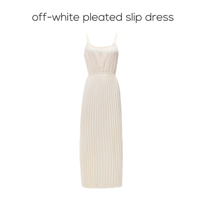 2-Piece Satin Pleated Slip Dress with Shimmer Cardigan