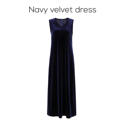 Elegant Velvet V-Neck Maxi Dress – Long Sleeve Modest Fit