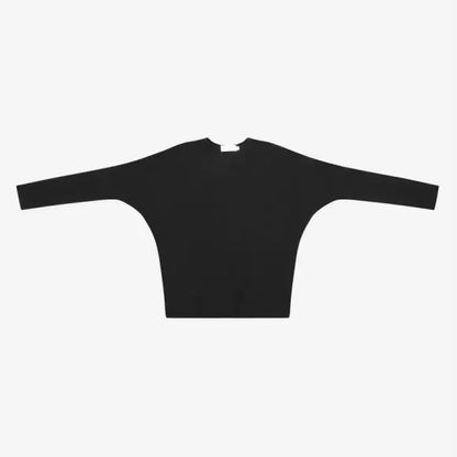 Loose Ribbed V-Neck Top with Batwing Sleeves (High-Stretch Cotton Blend)