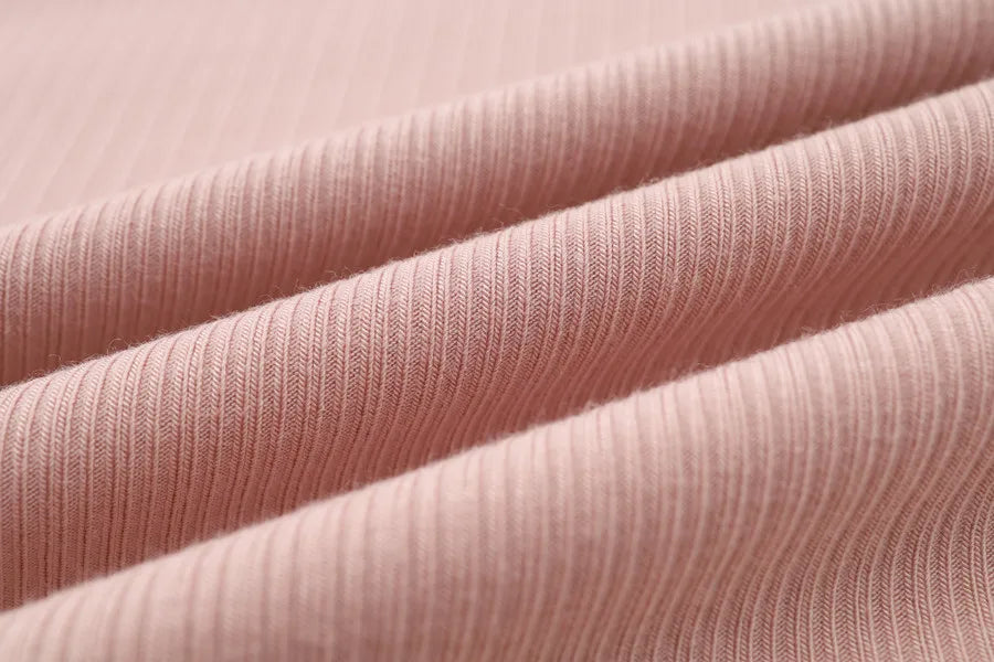 Loose Ribbed V-Neck Top with Batwing Sleeves (High-Stretch Cotton Blend)