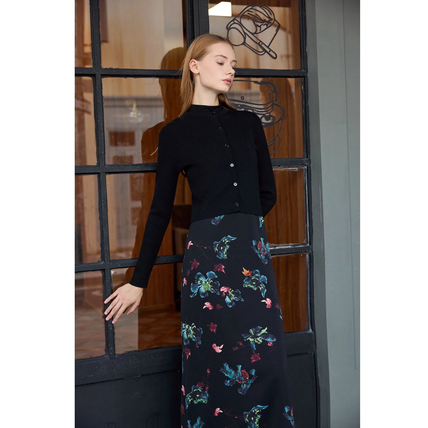 3-Piece Printed Satin Maxi Dress Set – Cardigan + Mock Neck Inner Layer